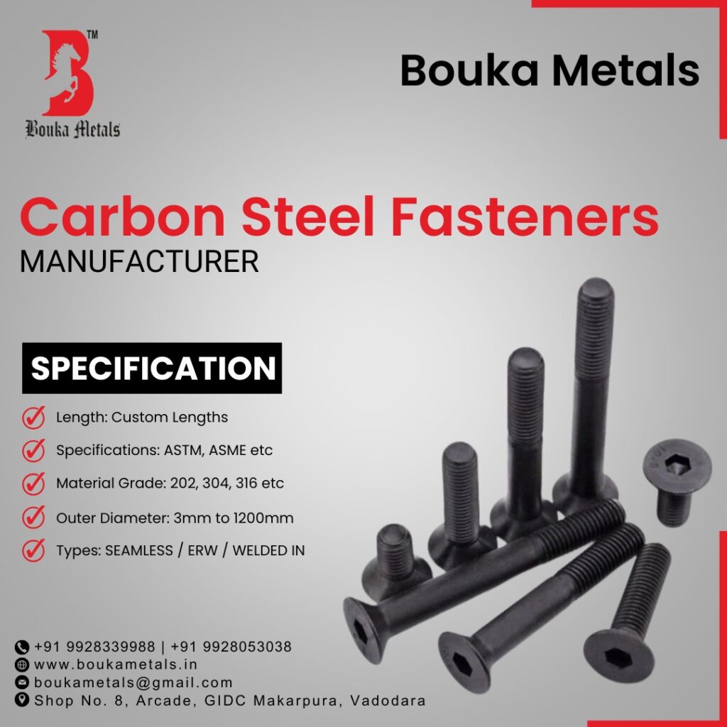 Carbon Steel Fasteners: Reliable Connections for Diverse Applications Explore the diverse applications of carbon steel fasteners across various industries. Discover the different types, sizes, and material grades offered by Bouka Metals in Vadodara, ensuring reliable and durable connections.